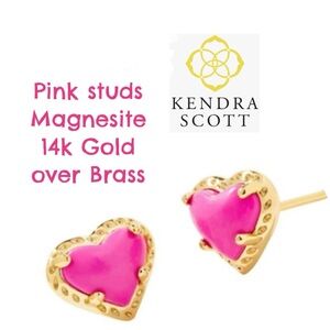 Kendra Scott, heart studs, pink, 14k Gold frame over brass, 100% Authentic, NWT!